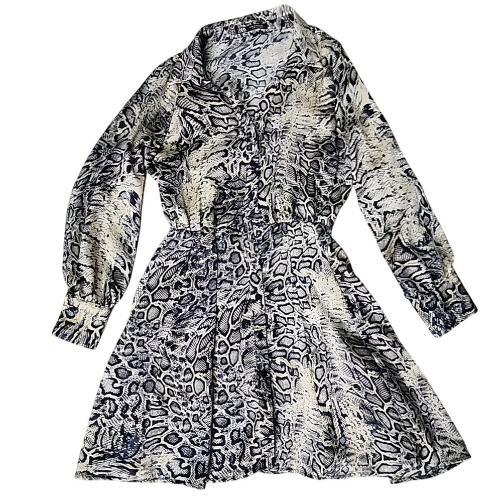 Zara Shirt Dress XS Snake Print Satin Long Sleeve Button Up Mini Collar